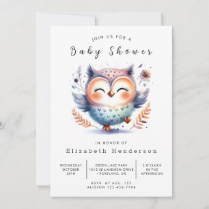 Watercolor Digital Owl Baby Shower Invitation