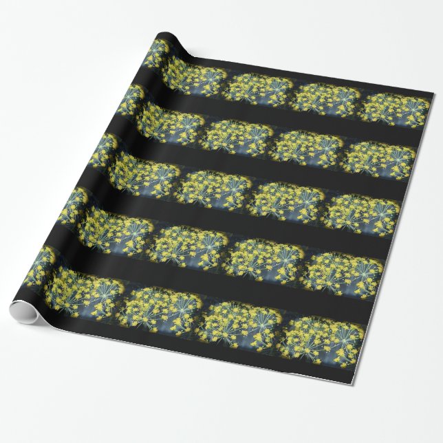 Watercolor Dill on Black Wrapping Paper (Unrolled)