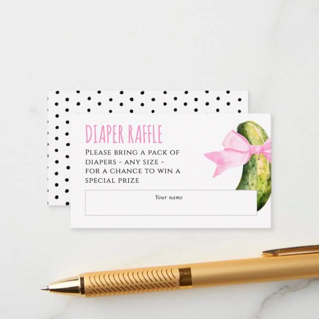 Watercolor Dill Pickle Baby Shower Diaper Raffle Enclosure Card (Front/Back In Situ)