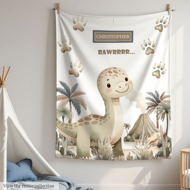 Watercolor Dino Baby Boy Blanket Personalized (Watercolor Dino Baby Boy Blanket Personalized)