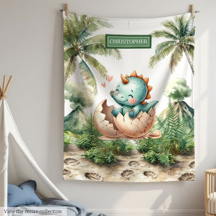 Watercolor Dino Personalized Blanket Hatching Soon