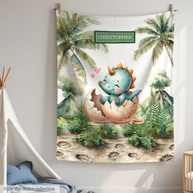 Watercolor Dino Personalized Blanket Hatching Soon (Watercolor Dino Personalized Blanket Hatching Soon Baby Boy)