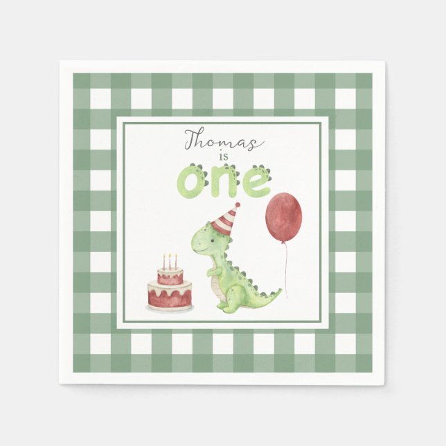 Watercolor Dinosaur 1st birthday Napkins (Front)