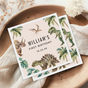 Watercolor Dinosaur 1st Birthday Party Napkins