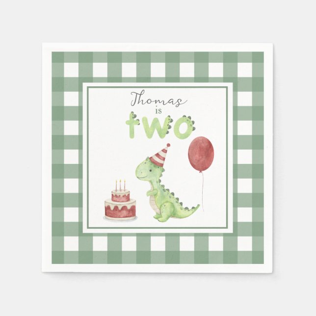Watercolor Dinosaur 2nd birthday Napkins (Front)