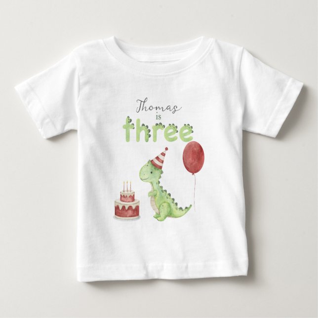 Watercolor Dinosaur 3rd birthday Baby T-Shirt