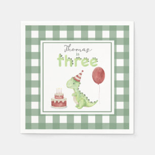 Watercolor Dinosaur 3rd birthday Napkins
