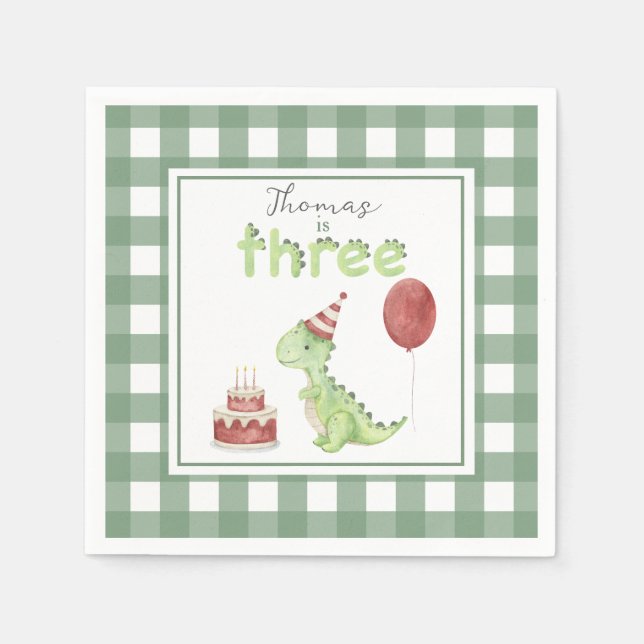 Watercolor Dinosaur 3rd birthday Napkins (Front)