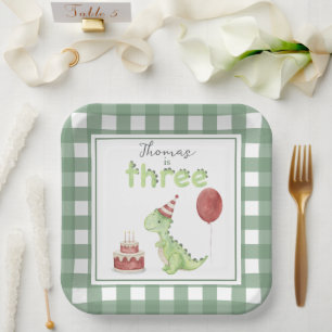 Watercolor Dinosaur 3rd birthday Paper Plates
