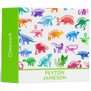 Watercolor Dinosaur Alphabet Colorful Dino Kids 3 Ring Binder
