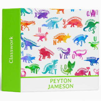 Watercolor Dinosaur Alphabet Colorful Dino Kids 3 Ring Binder