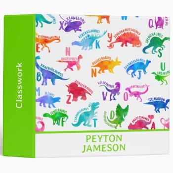 Watercolor Dinosaur Alphabet Colorful Dino Kids 3 Ring Binder by LilPartyPlanners at Zazzle
