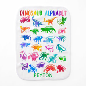 Watercolor Dinosaur Alphabet Colorful Dino Kids Baby Burp Cloth