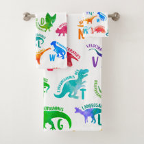 Watercolor Dinosaur Alphabet Colorful Dino Kids Bath Towel Set