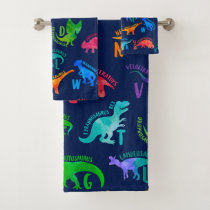 Watercolor Dinosaur Alphabet Colorful Dino Kids Bath Towel Set