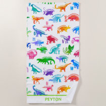 Watercolor Dinosaur Alphabet Colorful Dino Kids Beach Towel