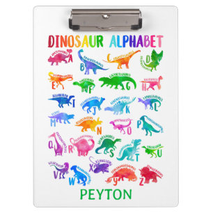 Watercolor Dinosaur Alphabet Colorful Dino Kids Clipboard