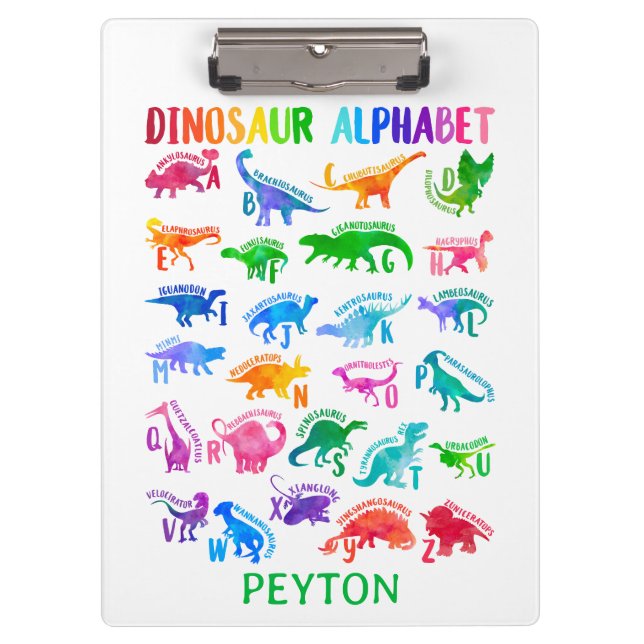 Watercolor Dinosaur Alphabet Colorful Dino Kids Clipboard (Front)