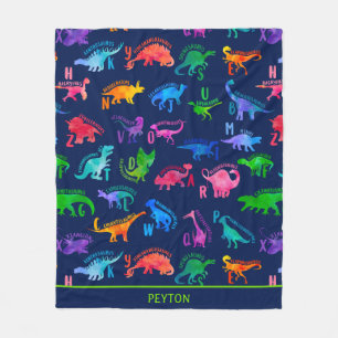 Watercolor Dinosaur Alphabet Colorful Dino Kids Fleece Blanket