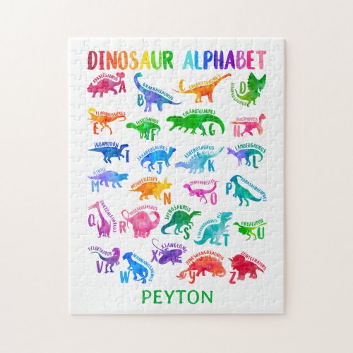 Watercolor Dinosaur Alphabet Colorful Dino Kids Jigsaw Puzzle