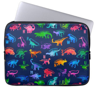 Watercolor Dinosaur Alphabet Colorful Dino Kids Laptop Sleeve
