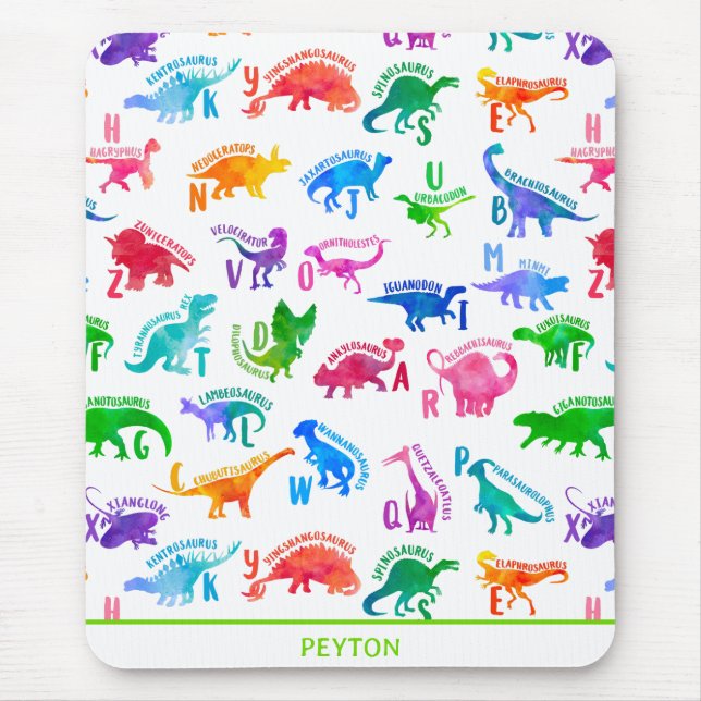 Watercolor Dinosaur Alphabet Colorful Dino Kids Mouse Pad (Front)