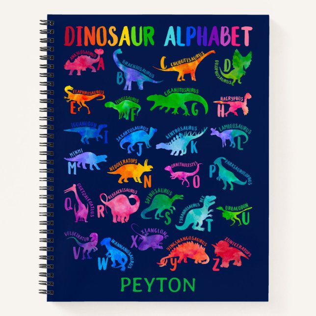 Watercolor Dinosaur Alphabet Colorful Dino Kids Notebook (Front)
