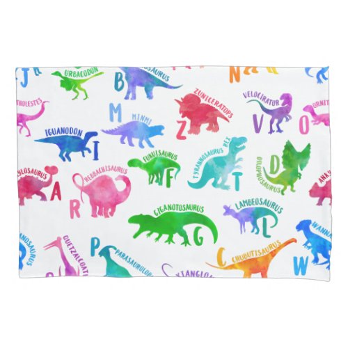 Watercolor Dinosaur Alphabet Colorful Dino Kids Pillow Case