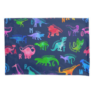 Watercolor Dinosaur Alphabet Colorful Dino Kids Pillow Case