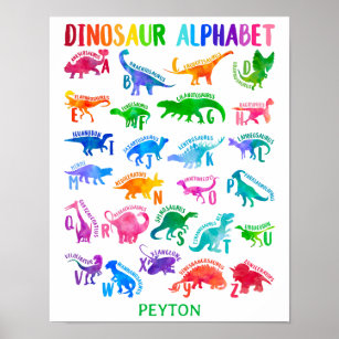 Watercolor Dinosaur Alphabet Colorful Dino Kids Poster