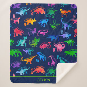 Watercolor Dinosaur Alphabet Colorful Dino Kids Sherpa Blanket