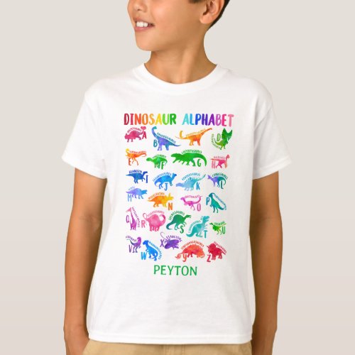 Watercolor Dinosaur Alphabet Colorful Dino Kids T_Shirt