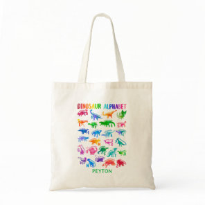 Watercolor Dinosaur Alphabet Colorful Dino Kids Tote Bag