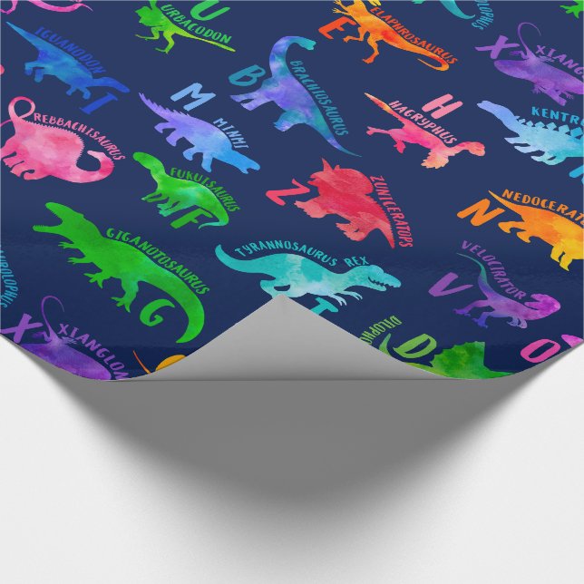 Watercolor Dinosaur Alphabet Colorful Dino Kids Wrapping Paper (Corner)