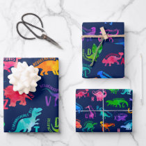 Watercolor Dinosaur Alphabet Colorful Dino Kids Wrapping Paper Sheets