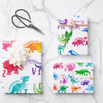 Watercolor Dinosaur Alphabet Colorful Dino Kids Wrapping Paper Sheets