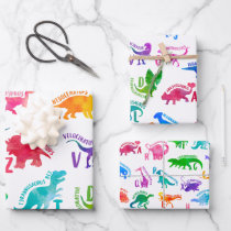 Watercolor Dinosaur Alphabet Colorful Dino Kids Wrapping Paper Sheets