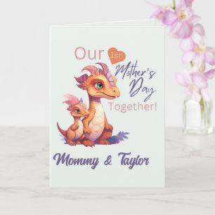 Watercolor Dinosaur and baby First Mother's day  Card