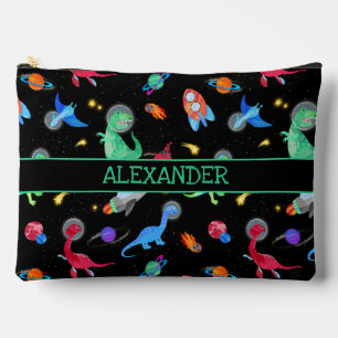 Watercolor Dinosaur Astronauts In Space Black Accessory Pouch