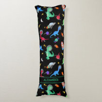 Watercolor Dinosaur Astronauts In Space Black Body Pillow
