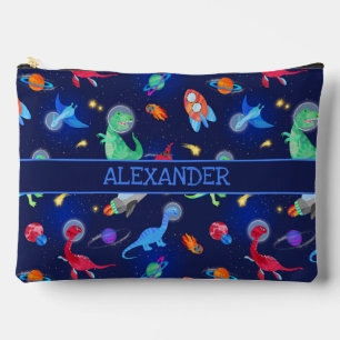 Watercolor Dinosaur Astronauts In Space Blue Accessory Pouch