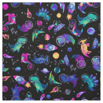 Watercolor Dinosaur Astronauts Outer Space Fabric