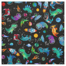 Watercolor Dinosaur Astronauts Outer Space Kids Fabric