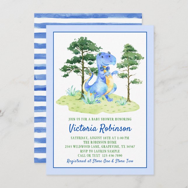 Watercolor Dinosaur Baby Boy Shower Invitation (Front/Back)