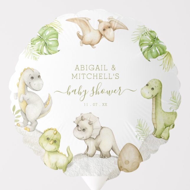 Watercolor Dinosaur Baby Shower Balloon (Front)