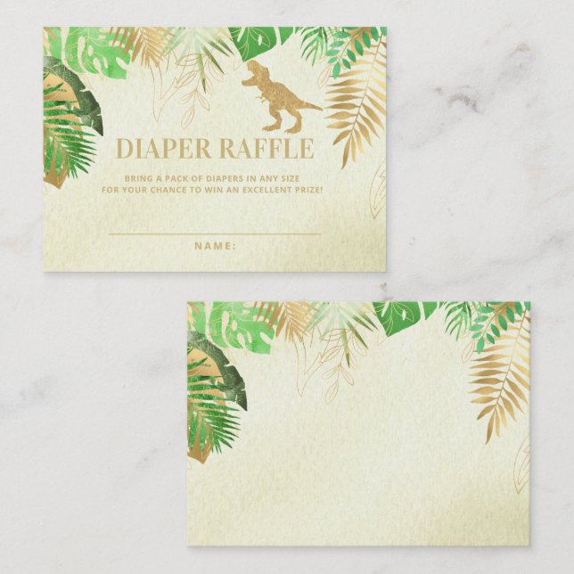 Watercolor Dinosaur Baby Shower Diaper Raffle Card (Front/Back)