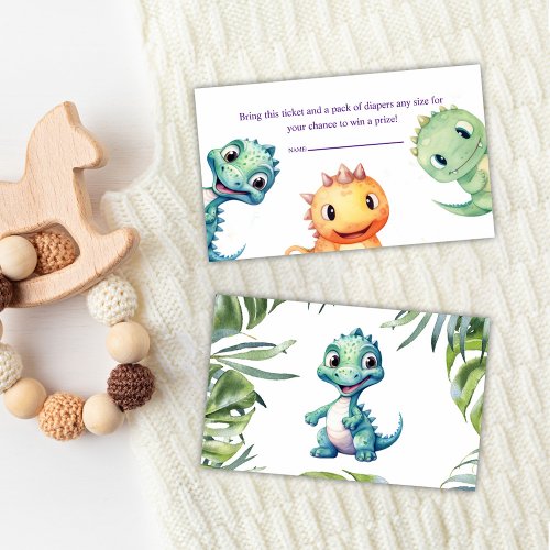 Watercolor Dinosaur Baby Shower Diaper Raffle Enclosure Card