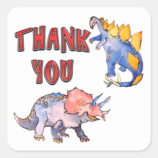 Watercolor Dinosaur Baby Shower Thank You Square Sticker (Front)