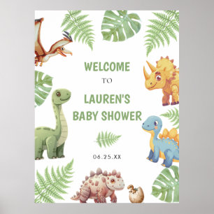 Watercolor Dinosaur Baby Shower Welcome Sign