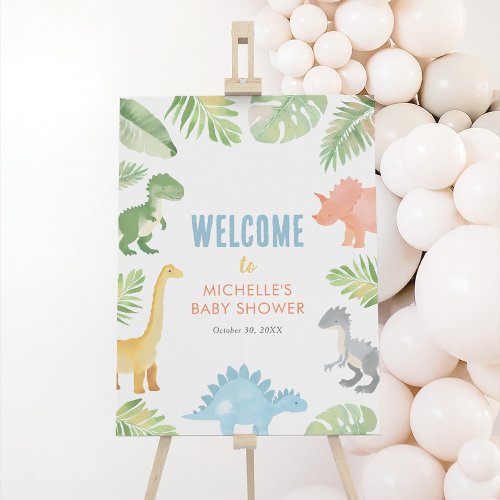 Watercolor Dinosaur Baby Shower Welcome Sign